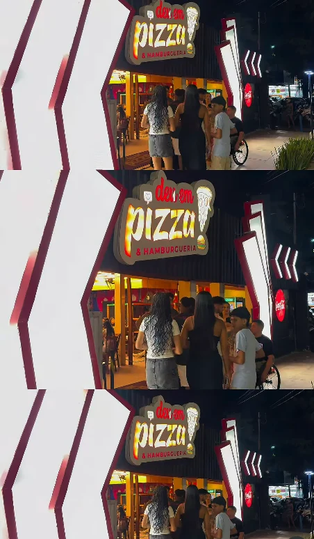 Fachada iluminada da Deu em Pizza